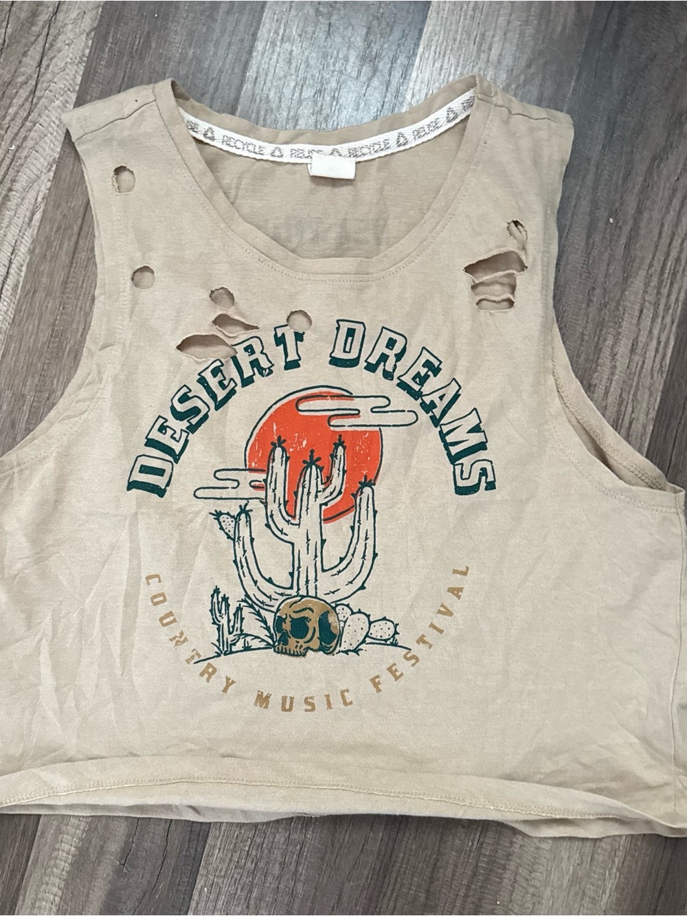 Desert Dreams Graphic Crop Tank - Beige with Orange & Teal Print